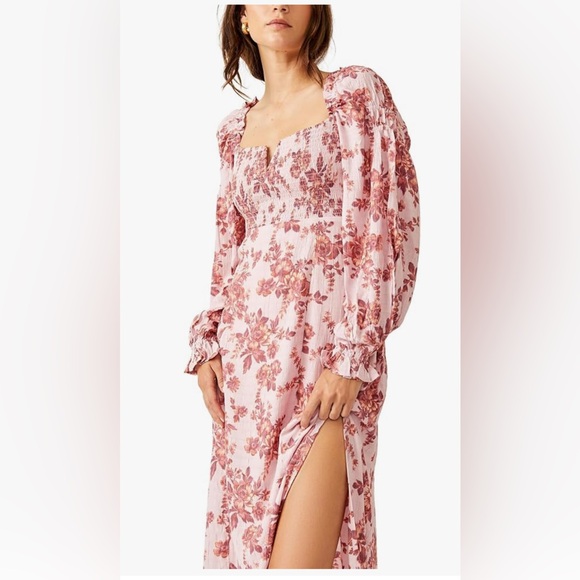 Floral Pink Maxi Dress with Slit - Picture 3 of 5